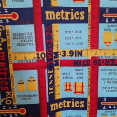 Vintage Metric System Cotton Corduroy Fabric Blue Yellow Red 1 1/3 yards