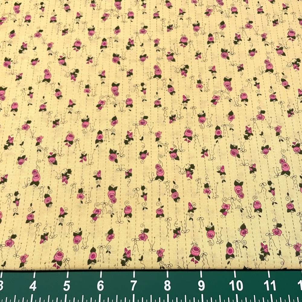 Roses In A Row Nanette Hilton for Avlyn Yellow Cotton Fabric by the HALF YARD