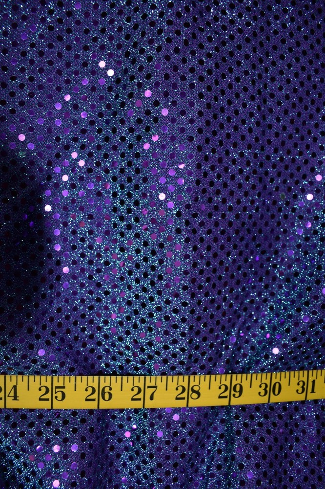 4MM PURPLE SEQUINS ON SILVER PURPLE METALLIC SHEER MESH FABRIC 47X40 INCHES