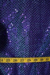 4MM PURPLE SEQUINS ON SILVER PURPLE METALLIC SHEER MESH FABRIC 47X40 INCHES