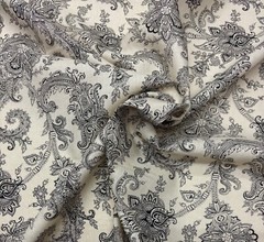 RALPH LAUREN DERWENT PAISLEY ECRU MEDALLION BLACK 100% LINEN FABRIC BY YARD 54″W