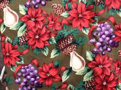 Red Poinsettia Pears Purple Grapes on Golden Brown 3Y VTG Marcus Bros Fabric