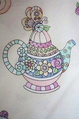 OOP Timeless Treasures TEAPOTS Flowers Birds #5530 on Cream, Rare OOP 2.33 yds