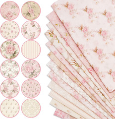 Whaline 12Pcs Spring Cotton Fabric Bundles 18 X 22 Inch Retro Floral Printed Fat
