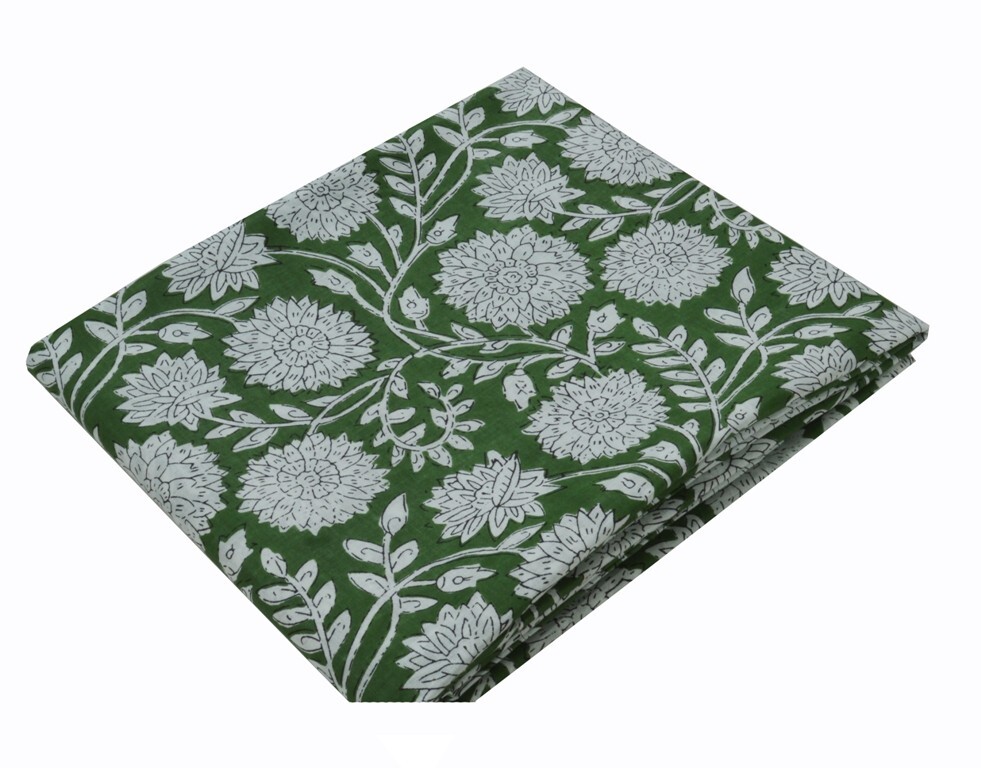 5 Yard Hand Block Floral Print Fabric Natural Handmade Cotton Indian Sanganeri