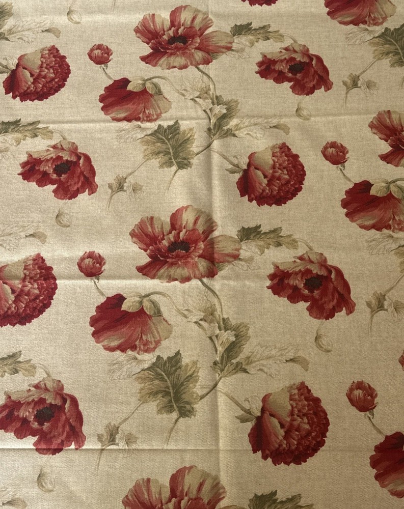 P Kaufmann Fabric 1 3/4 Yard X 55” Beige Terra Cotta Floral Green Leaves