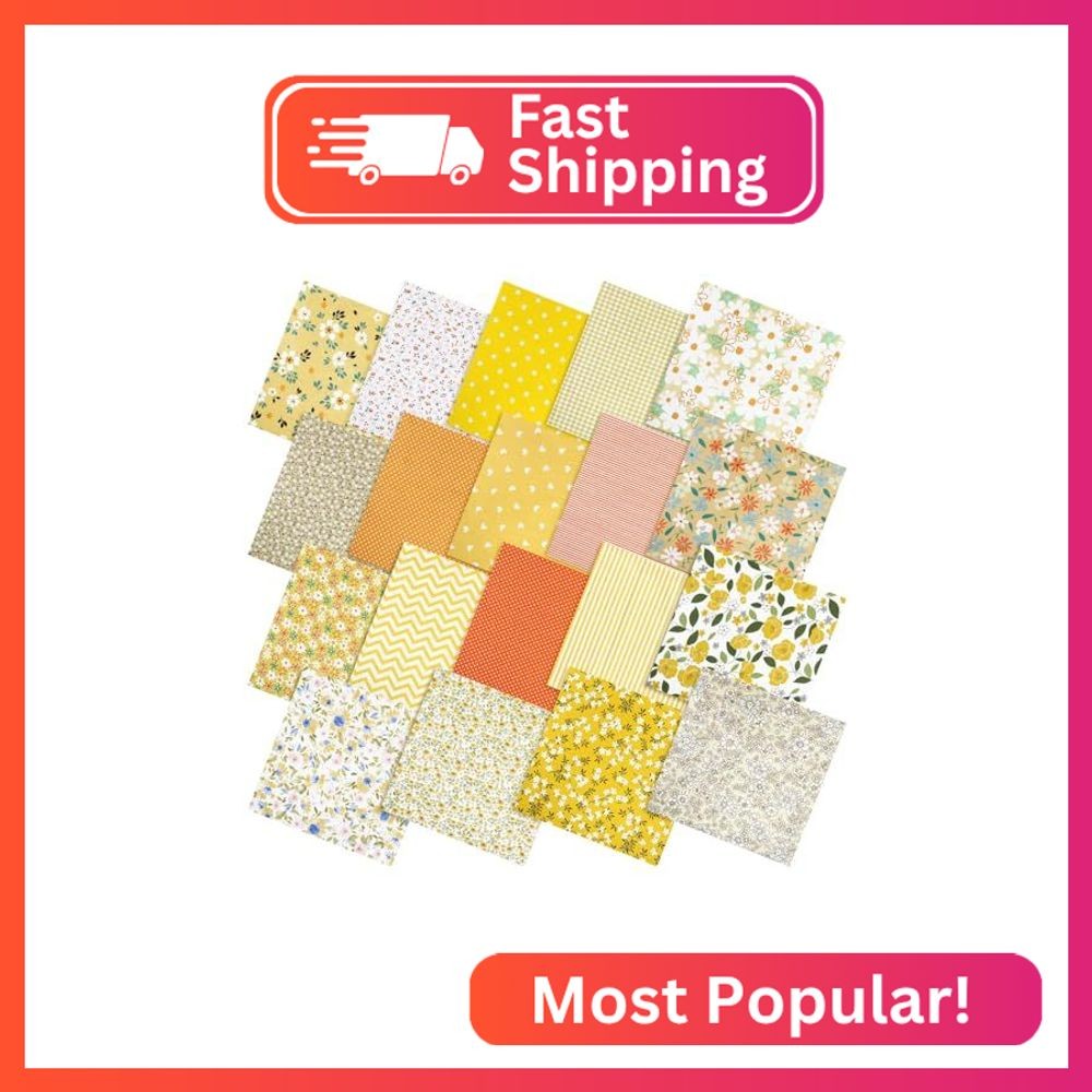 HunnmingRe 20 Pcs 10”x10” Yellow Flower Quilting Fabric Square Spring Floral P