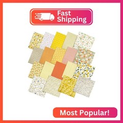 HunnmingRe 20 Pcs 10”x10” Yellow Flower Quilting Fabric Square Spring Floral P