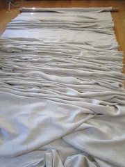 Beige Linen White Tan embroidered lines 129″ Wide Curtain Bedding fabric BTyd