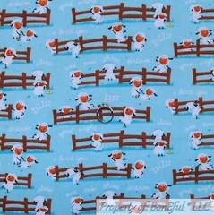 BonEful Fabric FQ Cotton Flannel Quilt VTG Blue White Sheep Farm Animal Baby Boy