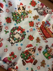 Christmas Kittens Santa Fabric Packed Kittens Cats Blue Cotton By The Yard