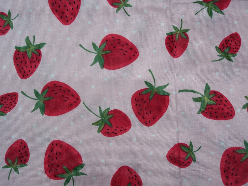 Strawberries and dots 9″x21″ Cotton Fabric, Cotton Fabric scrap