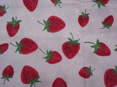 Strawberries and dots 9″x21″ Cotton Fabric, Cotton Fabric scrap