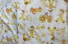 VTG `70`s Novelty Juvenile Farm Print Waffle Single Knit on White 62″x16″