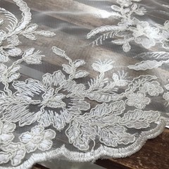 Callie WHITE Polyester Floral Corsage Embroidery on Mesh Lace Fabric by the Yar