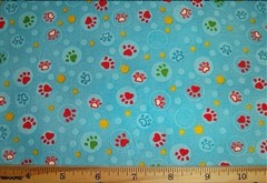 Clothworks Cool Cat Paw Prints Multi Color on Aqua Fat Quarter