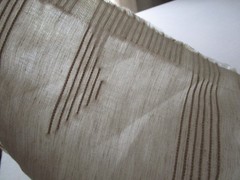 Beige Linen White Tan embroidered lines 129″ Wide Curtain Bedding fabric BTyd