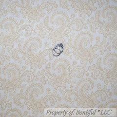 BonEful Fabric FQ Cotton Quilt Tan Brown Ivory Cream FLOWER Natural Paisley Tone