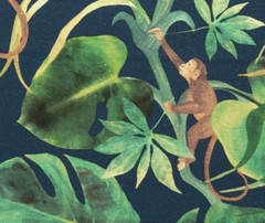 CLARKE & CLARKE CURTAIN FABRIC DESIGN Monkey Business 6.1 METRES INDIGO