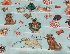 Christmas*Cute Dogs* Decorating* Light Strings*Trees*Wreaths *100% Cotton*8″x22″
