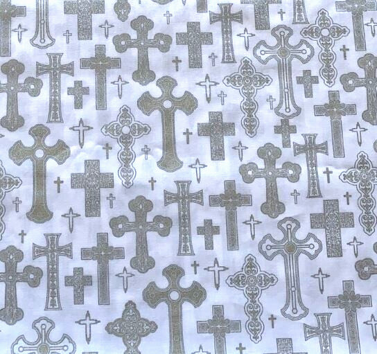 Cotton Quilting Fabric – Silver Crosses by Brother Sister Design Studio- Half Yd