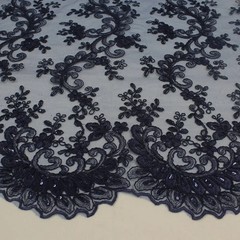 Melody NAVY BLUE Polyester Floral Embroidery with Sequins on Mesh Lace Fabric b