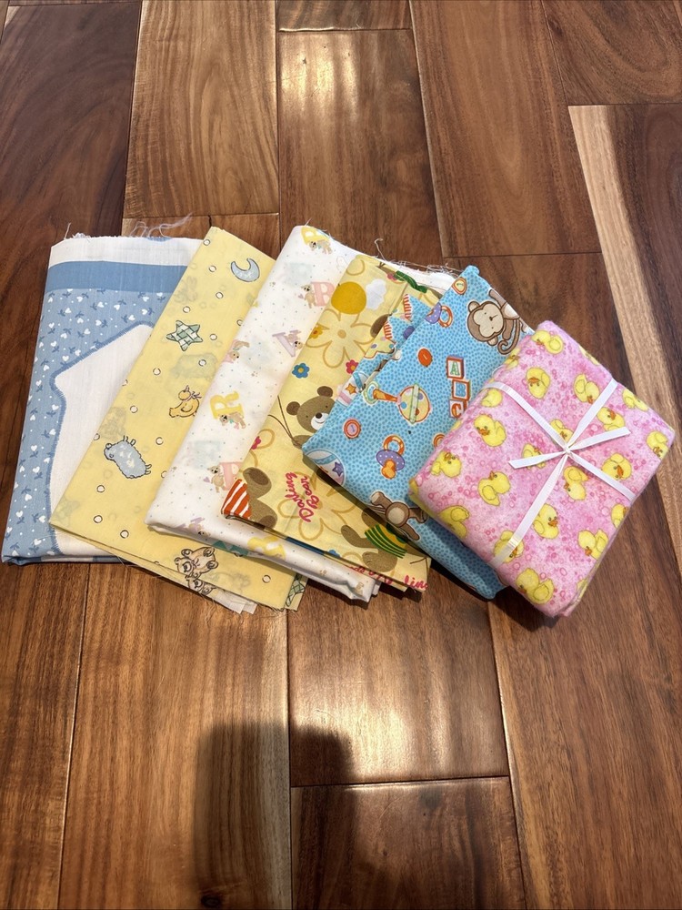 Misc. Lot Of Baby Themed Cotton Quilt Fabric Measurements In Description