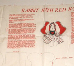 Rabbit with Red Wings , Cut and Sew Cotton Vintage Fabric Panel