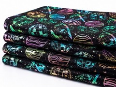 Holographic Disco Planets Cotton Knit Fabric 57” Wide by Pop! 6yd Cont Piece