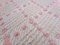 Blush Pink White Vtg Chenille Bedspread Fabric 18×24″ Geometric Diamond Puffs