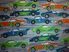 Race Cars on Grey Cotton Fabric – 15 INCHES WIDE and 36 INCHES LONG