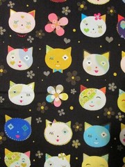 CATS FACES FLOWERS CAT ICON PINK KITTY COTTON FABRIC FQ