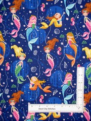 Mermaid Nautical Sea Fish Seahorse Fabric 25″ Length 44″W Cotton Traditions