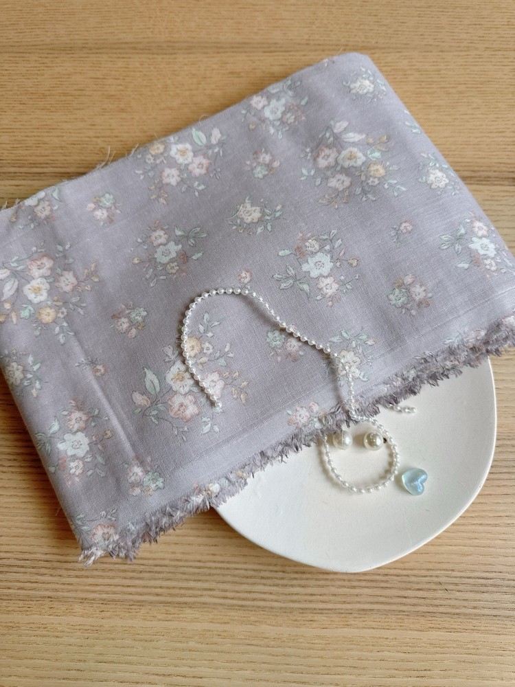 10 yds (6.5”w) morandi purple vintage floral db. gauze cotton fabric 260458 A02