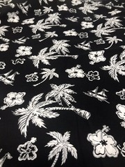 Black White Tropical Fabric Sailboat Island Palm Tree Poly Cotton Over 2 Yards F