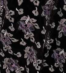 1 Yard Black Silver Purple Velvet Sequins Embroidered Lace Fabric 50” Width