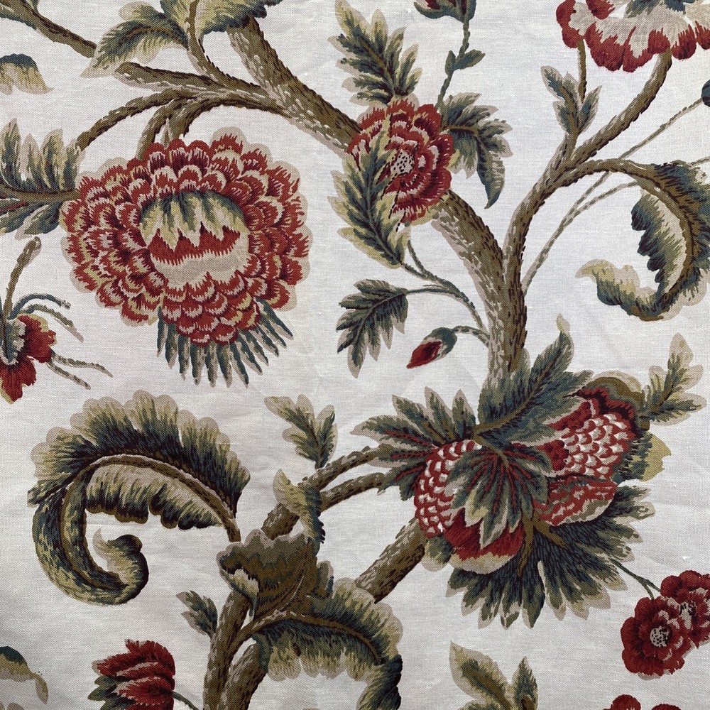 Schumacher J H Thorp JACOBEAN PRINTED CREWEL Cotton Linen Fabric ~ 3.25 yds READ