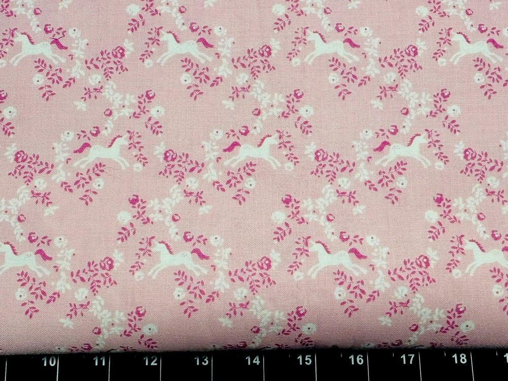 Tina Scrap 9″x21″ Pink Unicorn Flower Lattis Leaf Rose Floral Pony Cotton Fabric