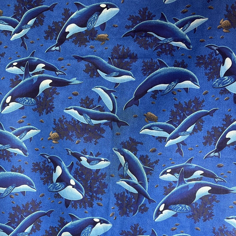 VIP Print Fabric Whales 18” Repeat 44” Wide Single piece 1 Yard 31 Inches VTG