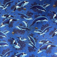 VIP Print Fabric Whales 18” Repeat 44” Wide Single piece 1 Yard 31 Inches VTG