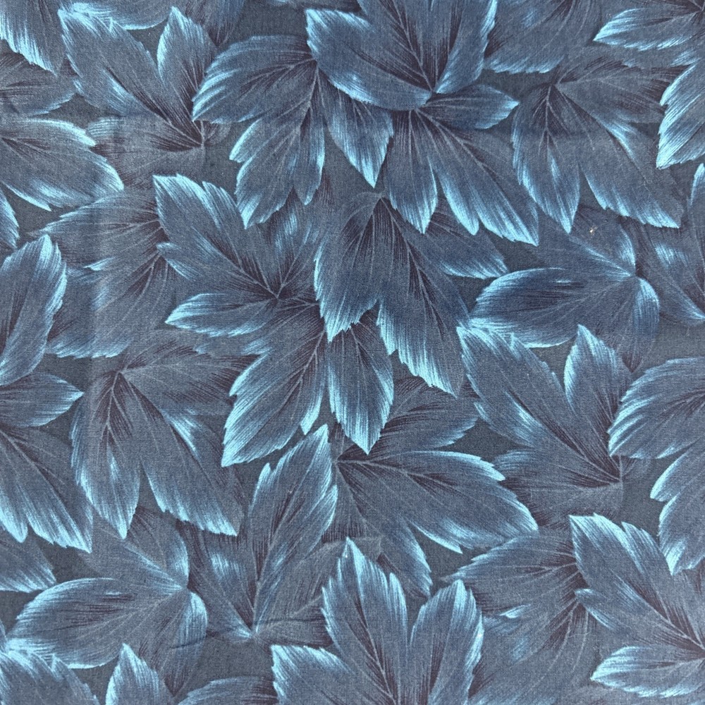 Fabric Teal And Dark Botanicals Leaf Print 36” X 42”