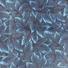 Fabric Teal And Dark Botanicals Leaf Print 36” X 42”