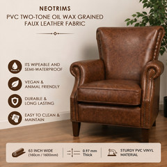 Faux Leather Fabric Oil Waxed Look Leatherette Grain Upholstery Vinyl Material
