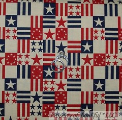 BonEful Fabric FQ Cotton Quilt Red Tan Blue American Patriot Stripe Star Check S