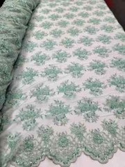 Mint Beaded Mesh Lace Fabric – Bridal Wedding Floral Design, Sold by the Yard