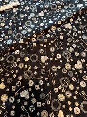Fabric Lot Heavy on The Metal… Hardware 28”x44” Pins Buttons Hearts