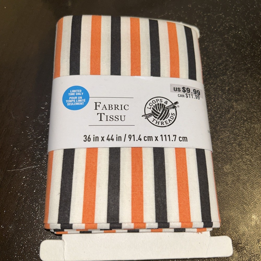 Loops & Threads Fabric, 1 Yard Precut 36″ x 44″, Orange, White and Black Stripes