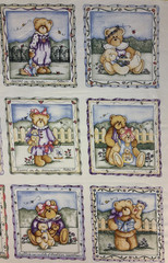 Vintage Dianna Marcum~Beatitude Bears Fabric~Religious~18 Quilt Blocks~6 1/2″ sq