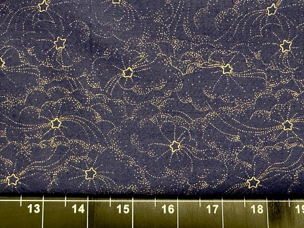 Tina Scrap 9″x21″ Space Galaxy Shooting Stars Navy Metallic Gold Cotton Fabric