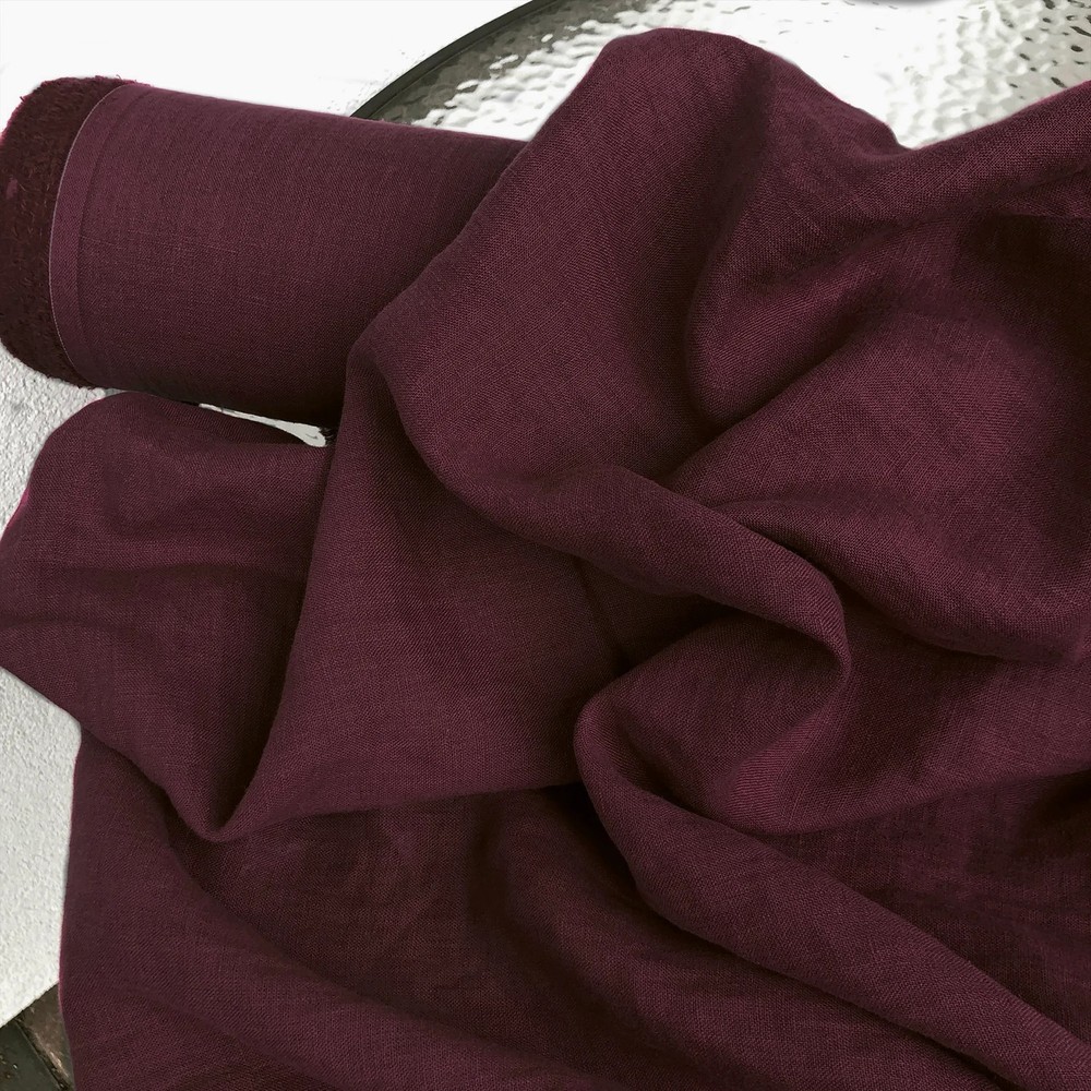 Burgundy Linen Fabric By The Yard Natural Material Sewing Clothing Upholstery